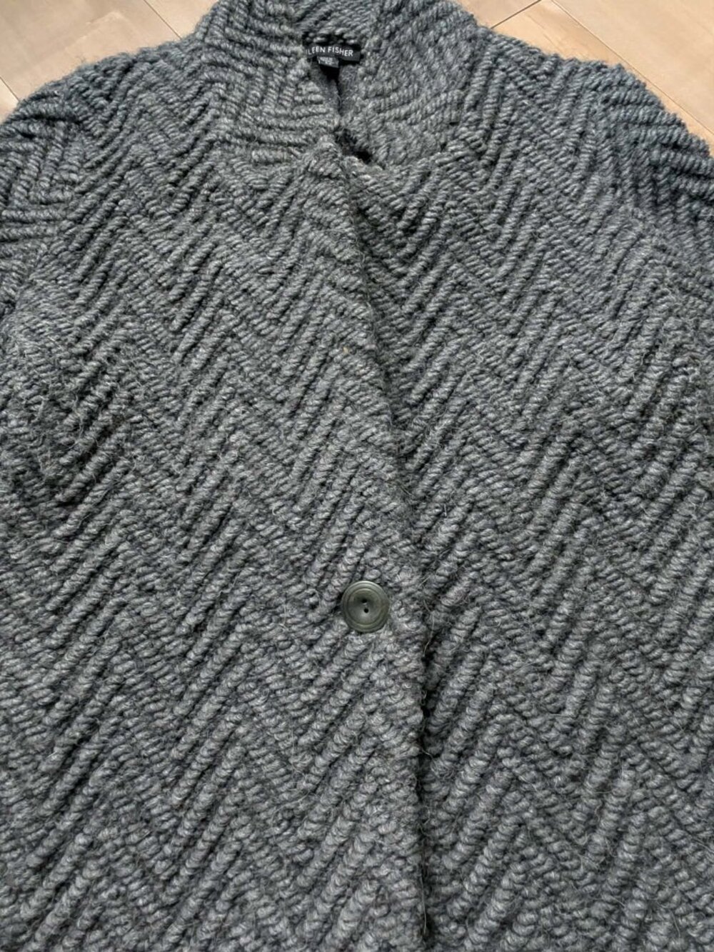 Eileen Fisher Virgin Wool Alpaca Chevron Knit Stand Collar Coat Jacket Small - Picture 3 of 9